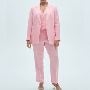MANGO 100% linen pink jacket and trousers